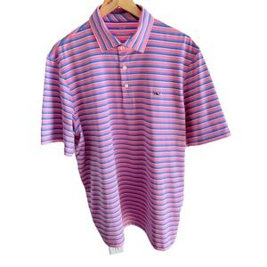 Vineyard Vines Polo Shirt Men Large Pink Striped Performance Wicking Spring